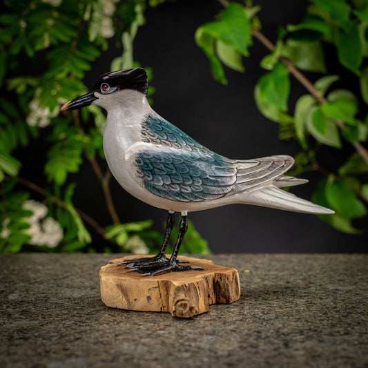 Hand Made Hand Painted Wooden Sculpture of a Sandwich Tern