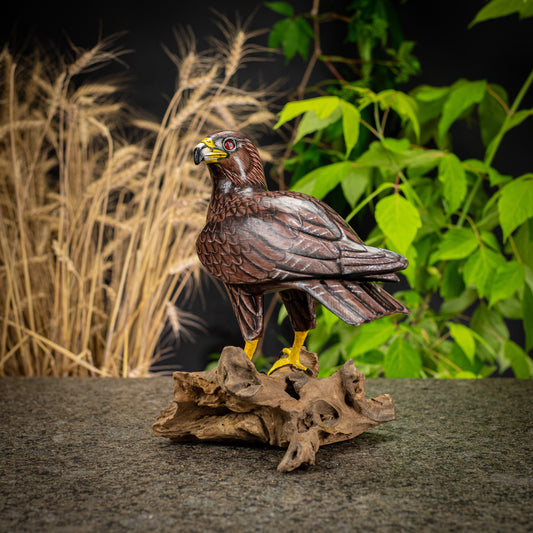 Hand Made Hand Painted Wooden Sculpture of a Golden Eagle