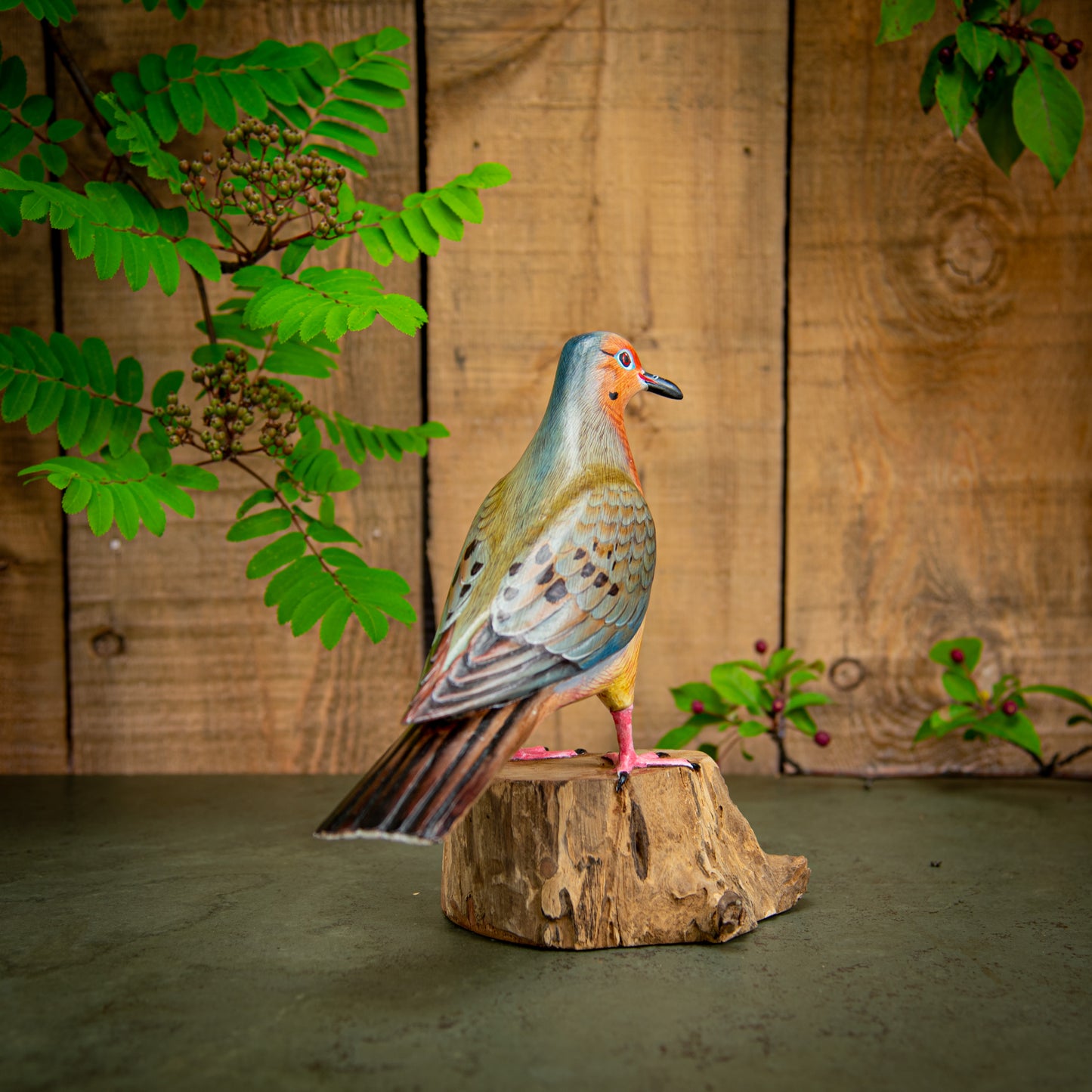 Hand Made Hand Painted Wooden Sculpture of a Morning Dove
