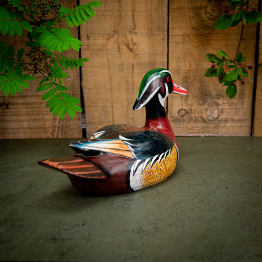 Hand Made Hand Painted Wooden Sculpture of a Wood Duck