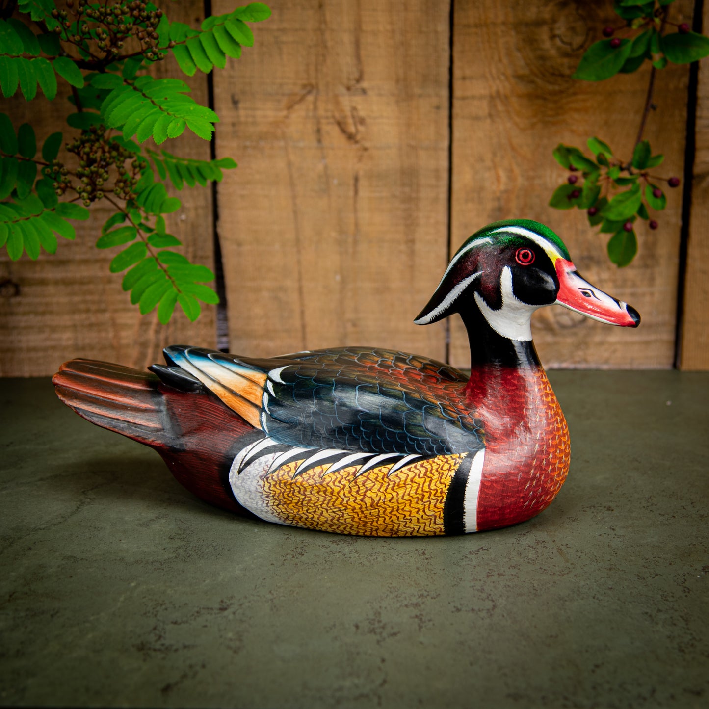 Hand Made Hand Painted Wooden Sculpture of a Wood Duck