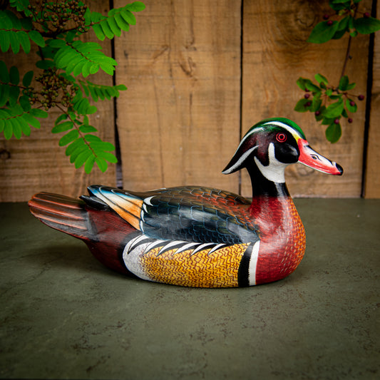Hand Made Hand Painted Wooden Sculpture of a Wood Duck