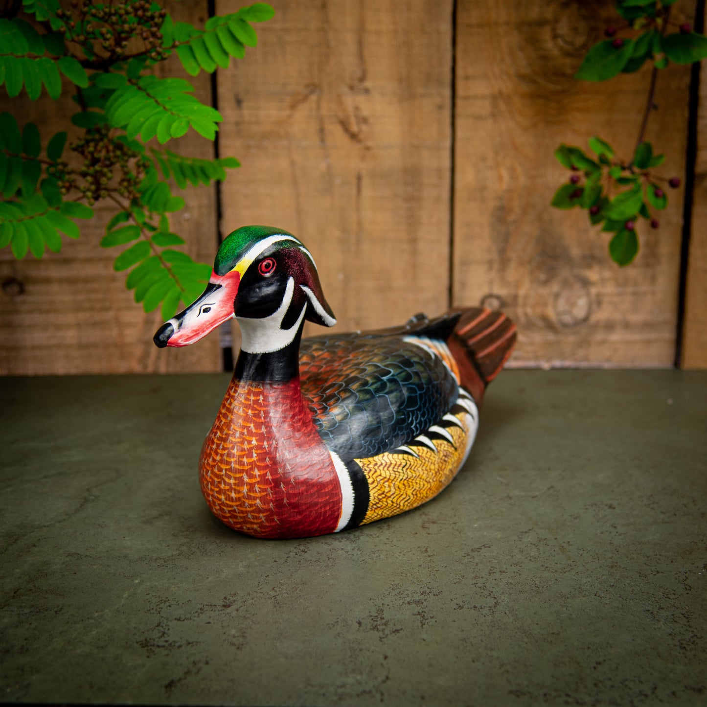 Hand Made Hand Painted Wooden Sculpture of a Wood Duck