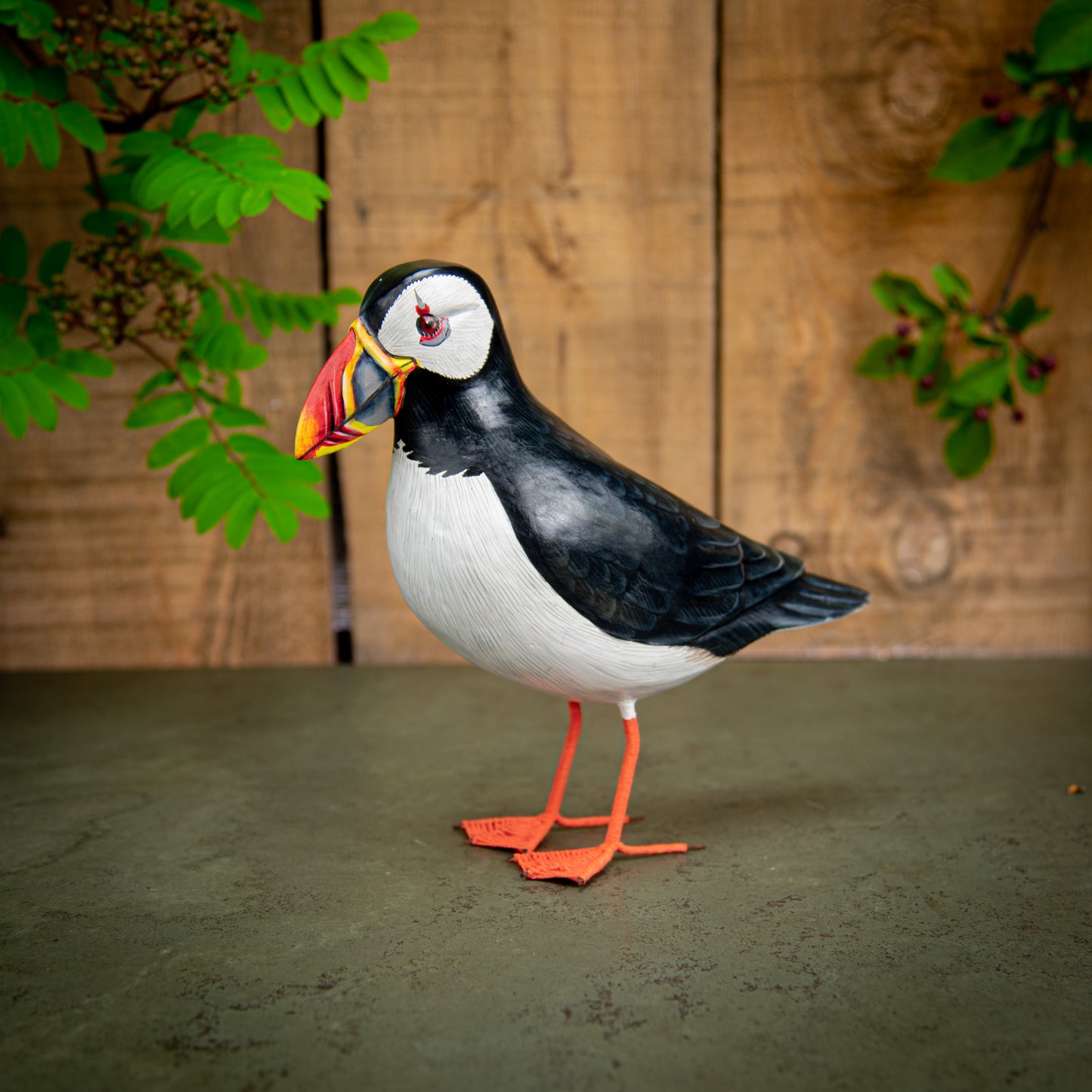 Hand Made Hand Painted Wooden Sculpture of a Puffin