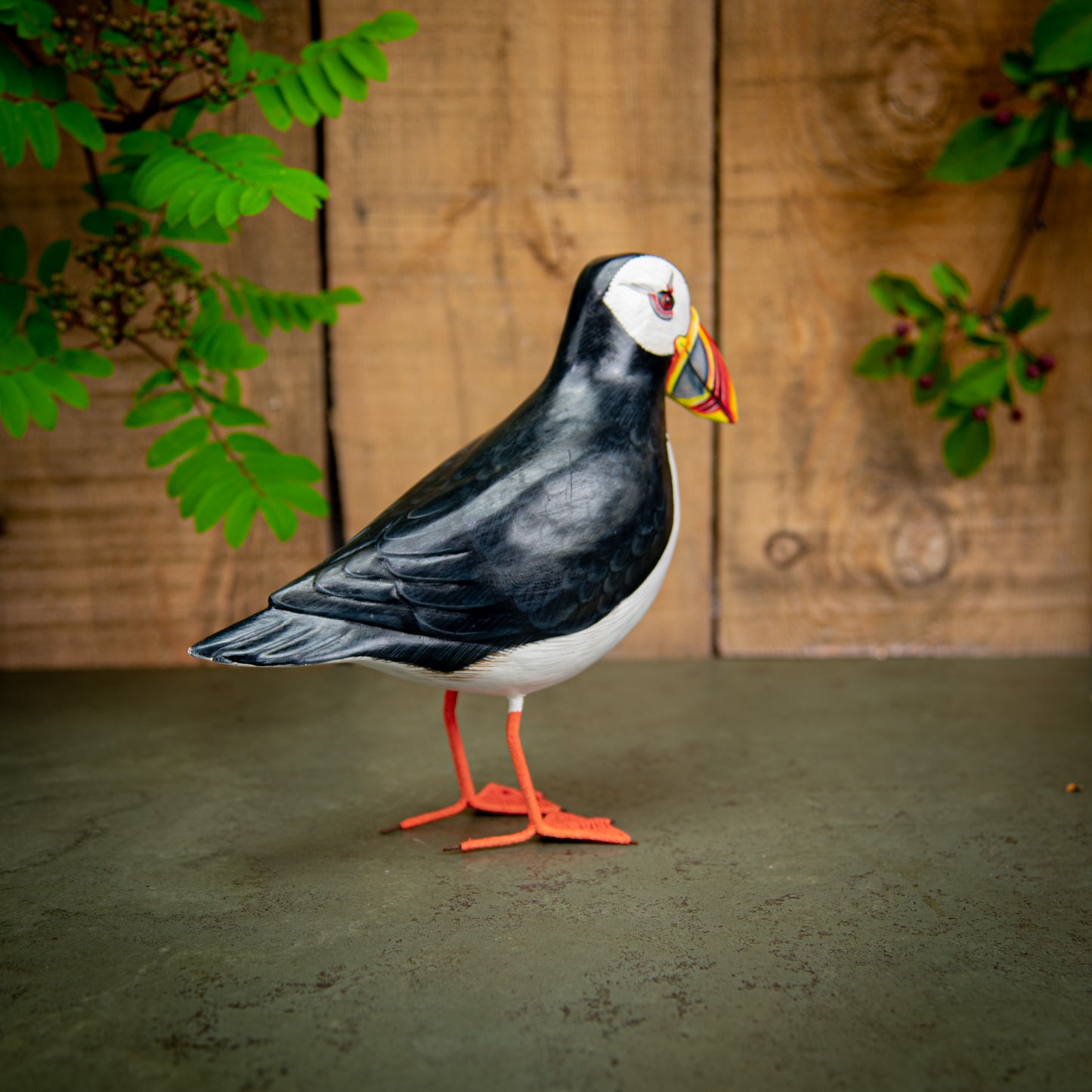 Hand Made Hand Painted Wooden Sculpture of a Puffin
