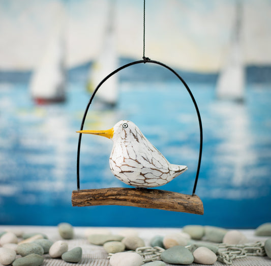Mobile with Hand Carved, Hand Painted Wooden Seagull