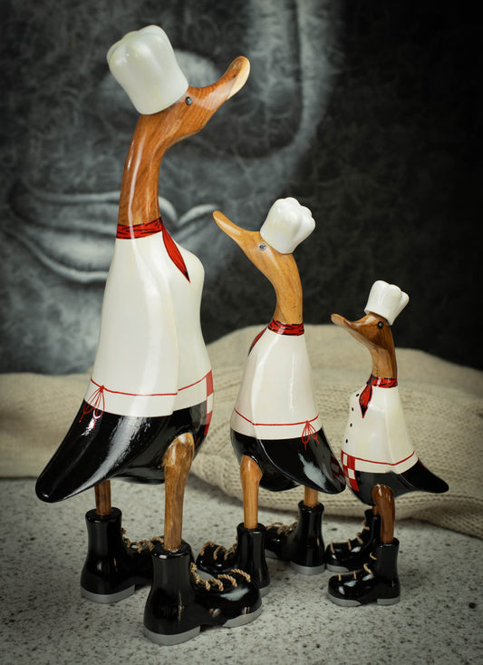 Hand Made Hand Painted Wooden Sculpture of a Chef Duck