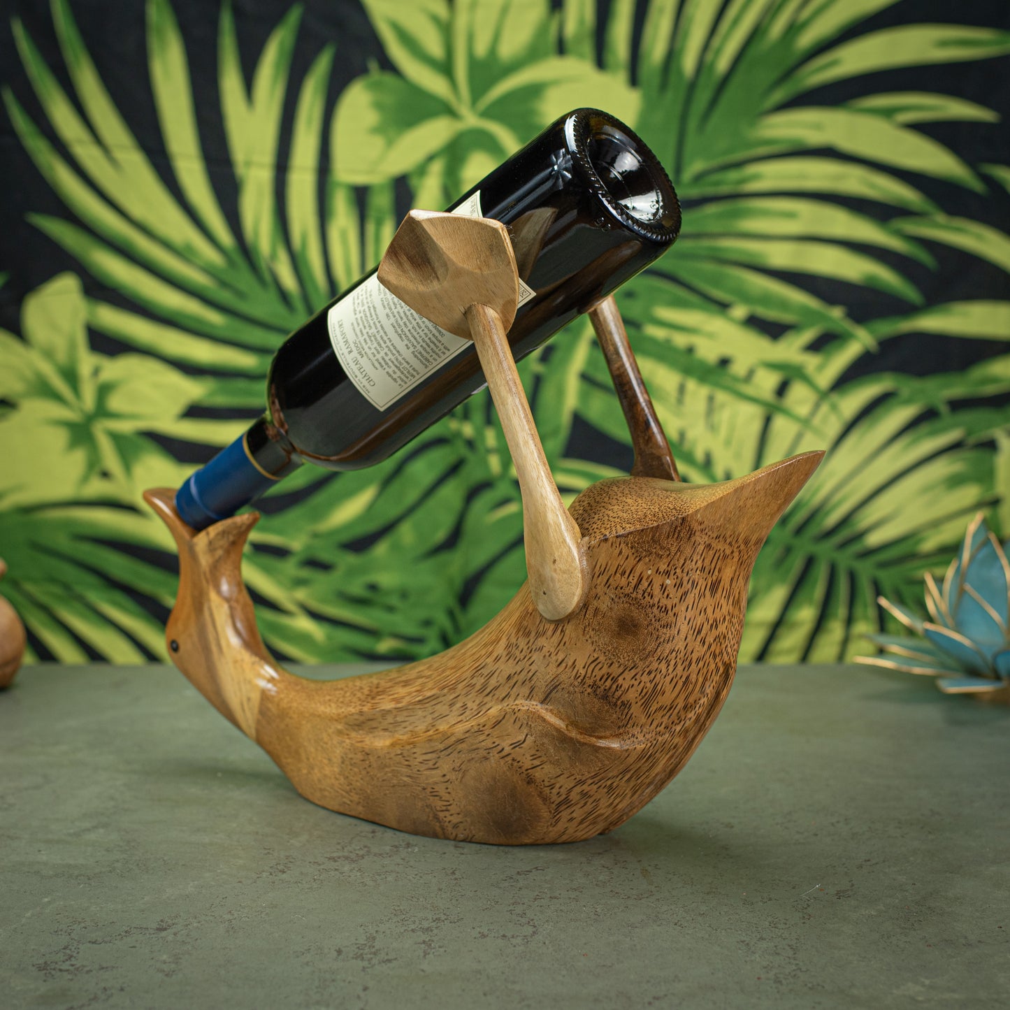 Wooden Wine Holder Lie Down Duck Sculpture