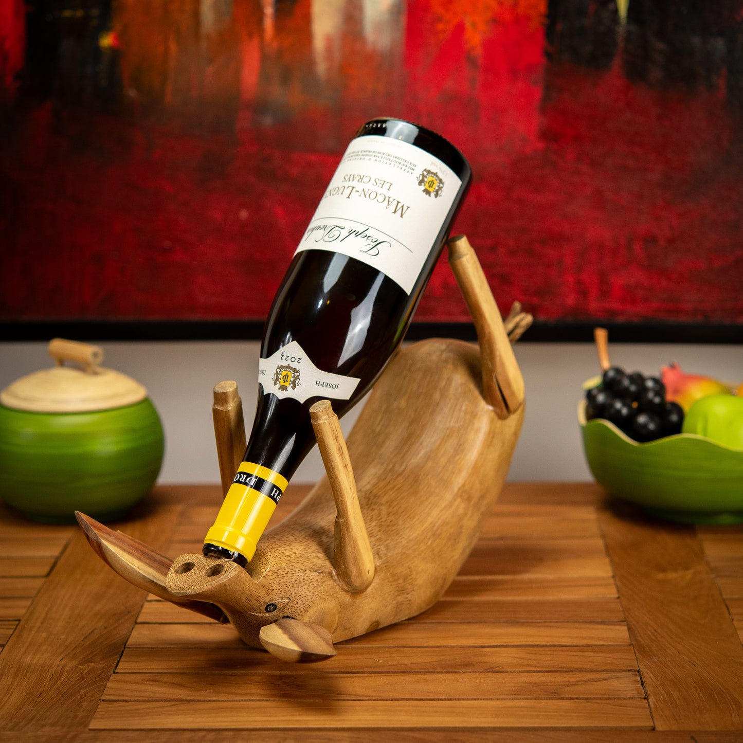 Wooden Wine Holder Pig Sculpture