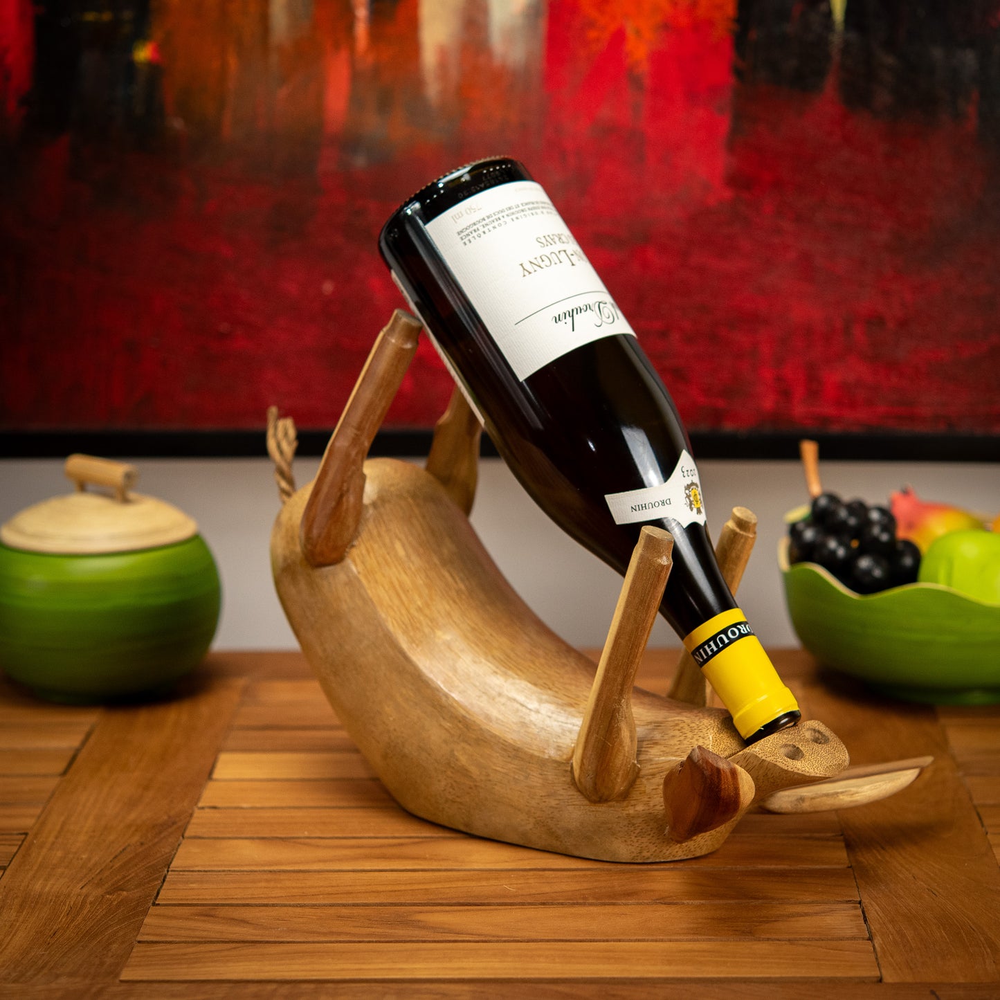 Wooden Wine Holder Pig Sculpture