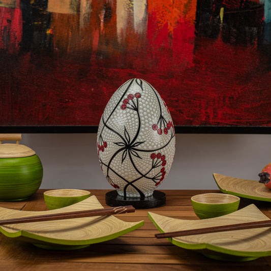 Hand-Painted Egg Shape Resin Lamp with Berries Decoration