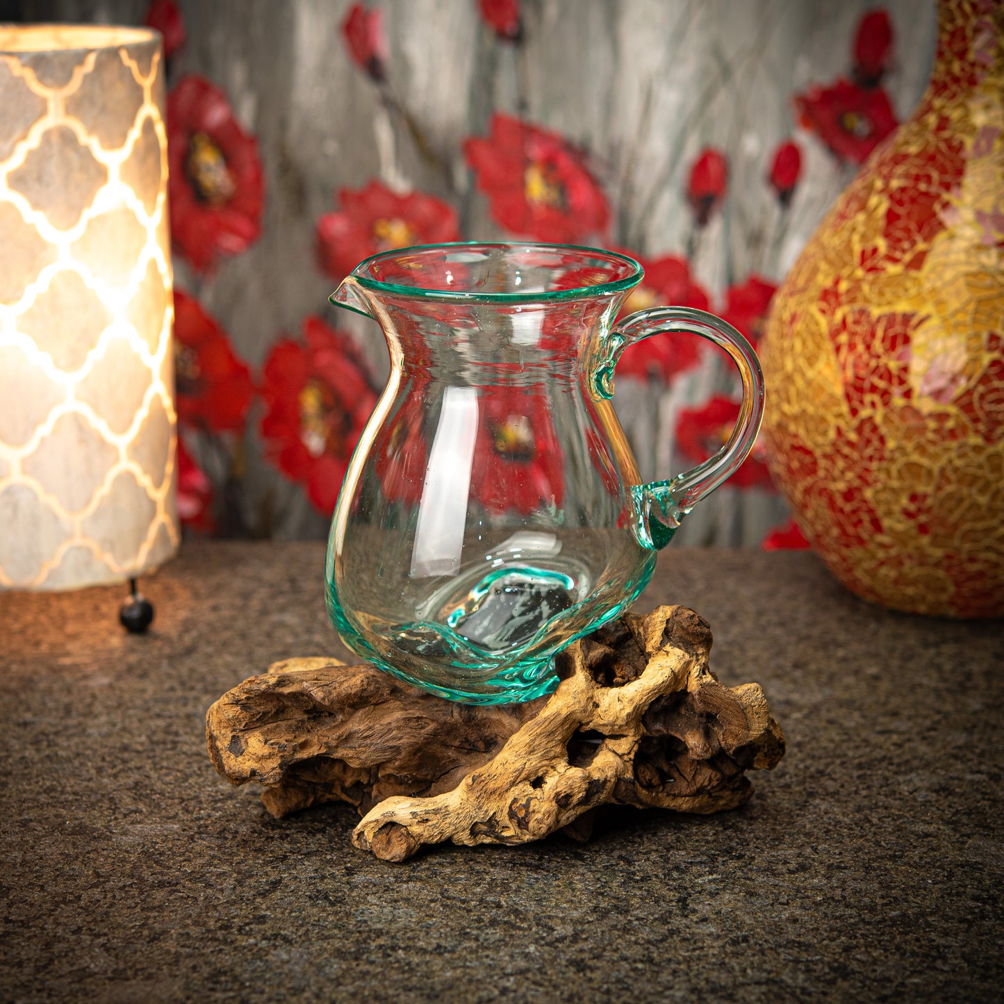 Blown Glass Carafe on Natural Coffee Root Plinth