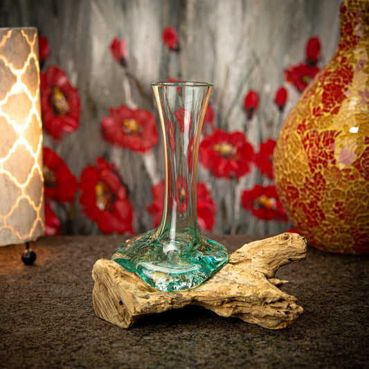 Gooseneck Blown Glass Vase on Natural Coffee Root Plinth