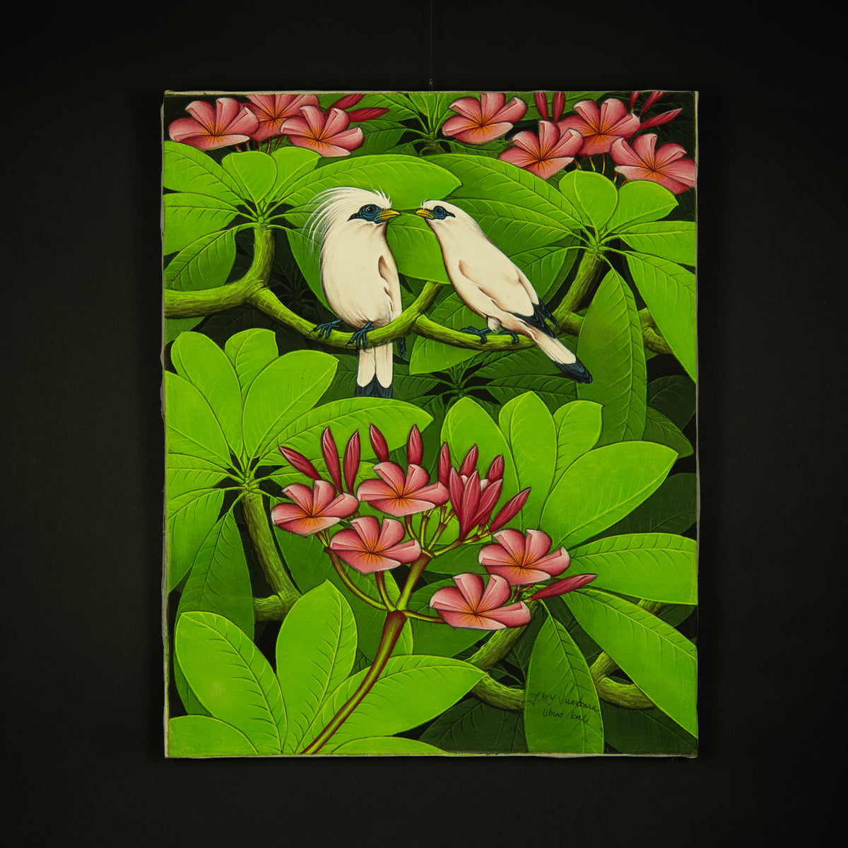 Hand-Painted Traditional Balinese Bird, Oil on Canvas, 50cm x 40cm
