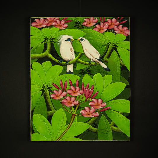 Hand-Painted Traditional Balinese Bird, Oil on Canvas, 50cm x 40cm