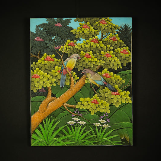Hand-Painted Traditional Balinese Bird, Oil on Canvas, 50cm x 40cm