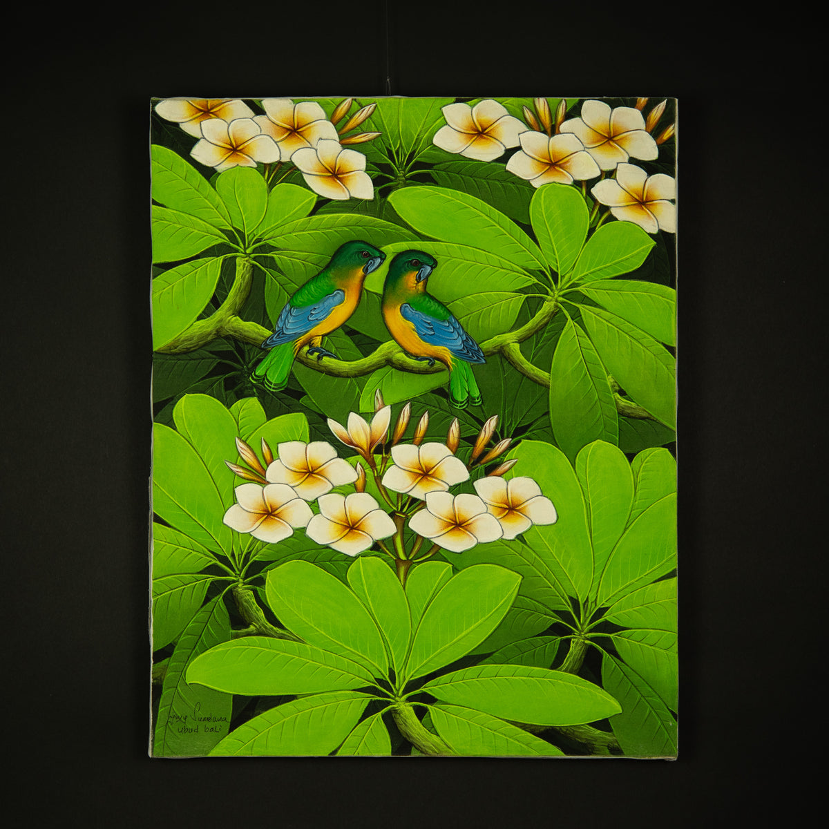 Hand-Painted Traditional Balinese Bird, Oil on Canvas, 50cm x 40cm