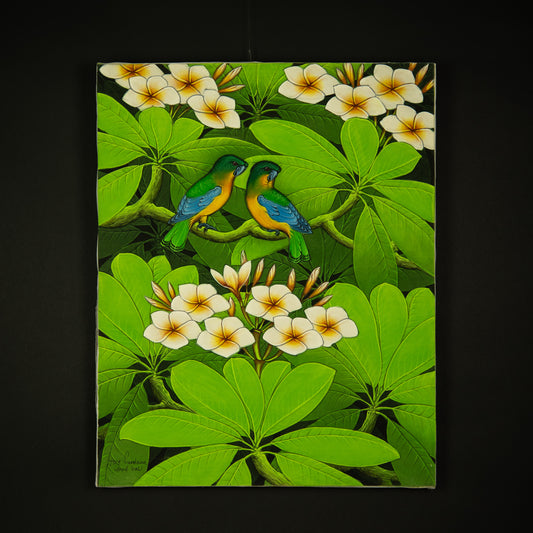 Hand-Painted Traditional Balinese Bird, Oil on Canvas, 50cm x 40cm