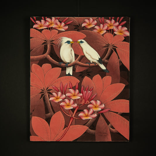 Hand-Painted Traditional Balinese Bird, Oil on Canvas, 50cm x 40cm