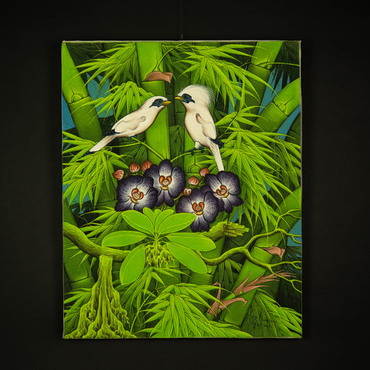 Hand-Painted Traditional Balinese Bird, Oil on Canvas, 50cm x 40cm