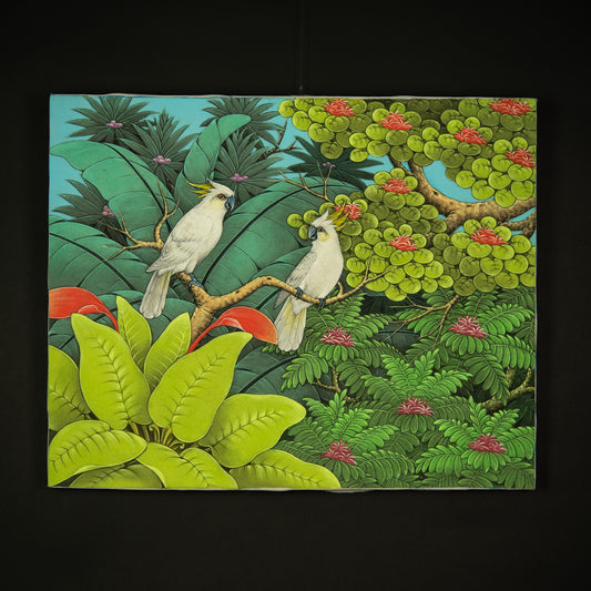 Hand-Painted Traditional Balinese Bird, Oil on Canvas, 40cm x 50cm