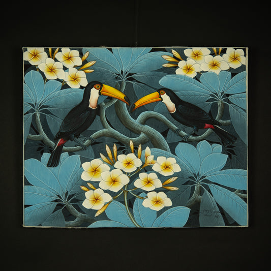 Hand-Painted Traditional Balinese Bird, Oil on Canvas, 40cm x 50cm