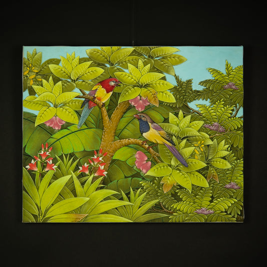 Hand-Painted Traditional Balinese Bird, Oil on Canvas, 40cm x 50cm