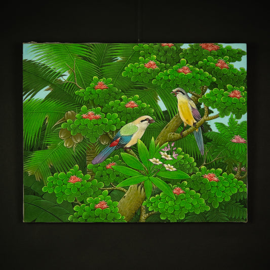 Hand-Painted Traditional Balinese Bird, Oil on Canvas, 40cm x 50cm