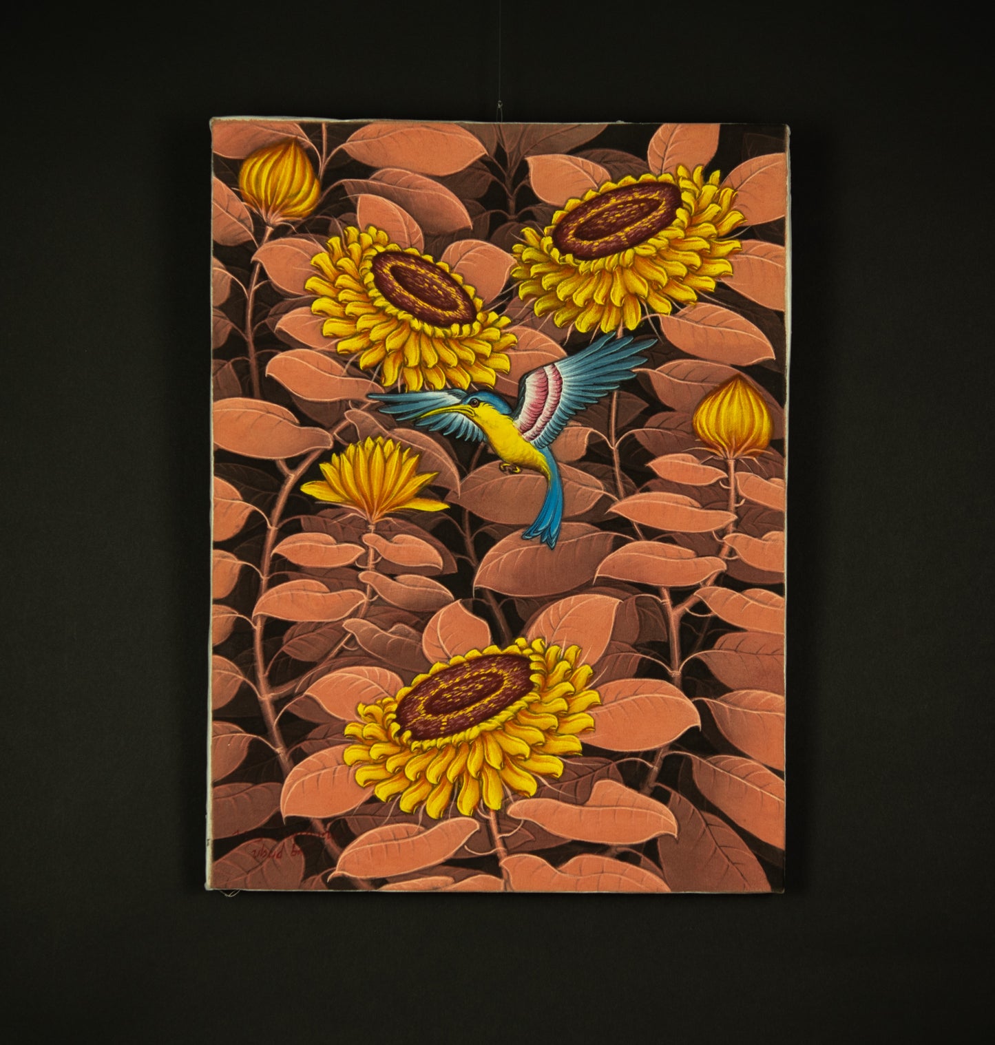 Hand-Painted Traditional Balinese Bird, Oil on Canvas, 30cm x 40cm