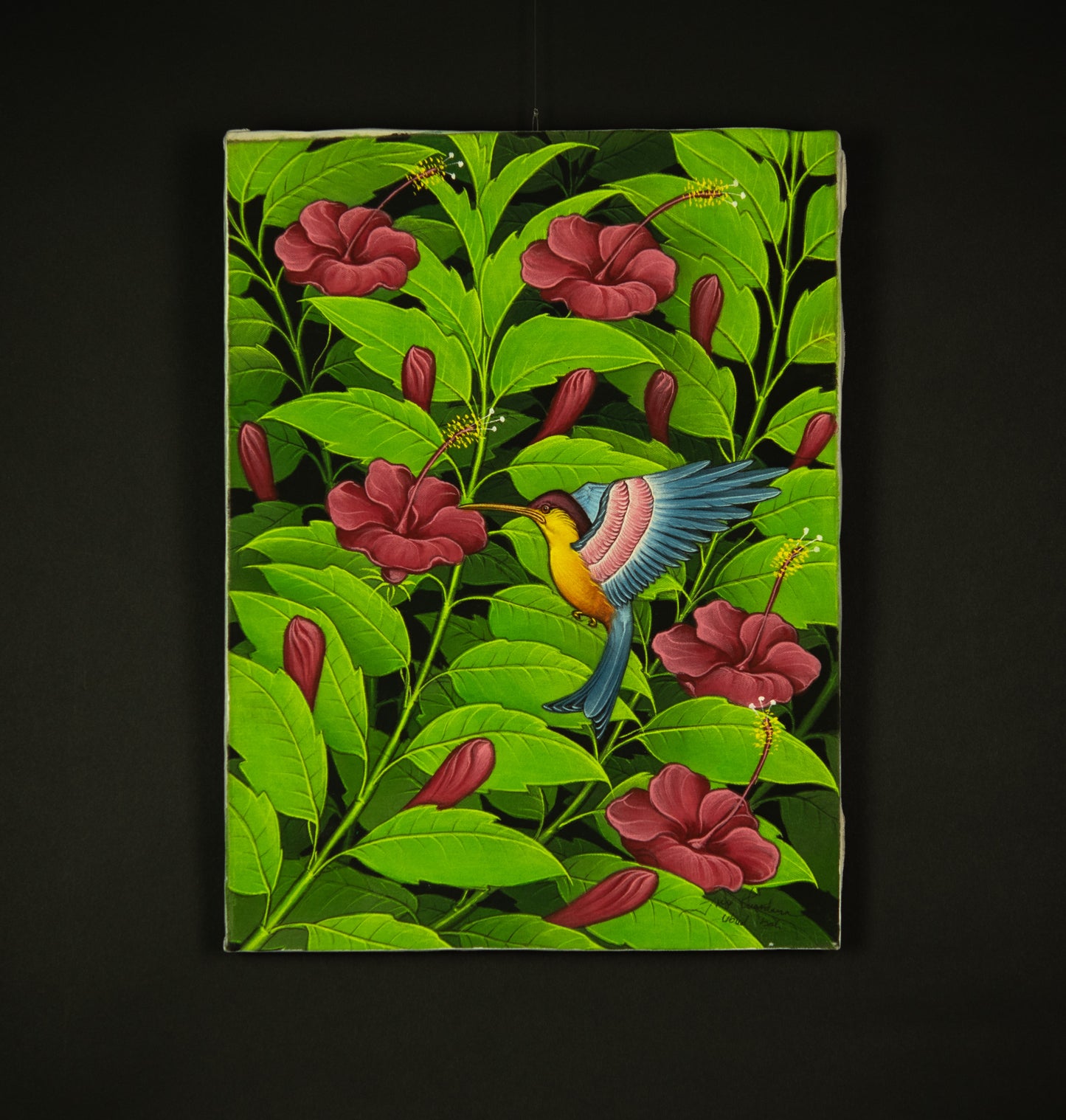 Hand-Painted Traditional Balinese Bird, Oil on Canvas, 30cm x 40cm