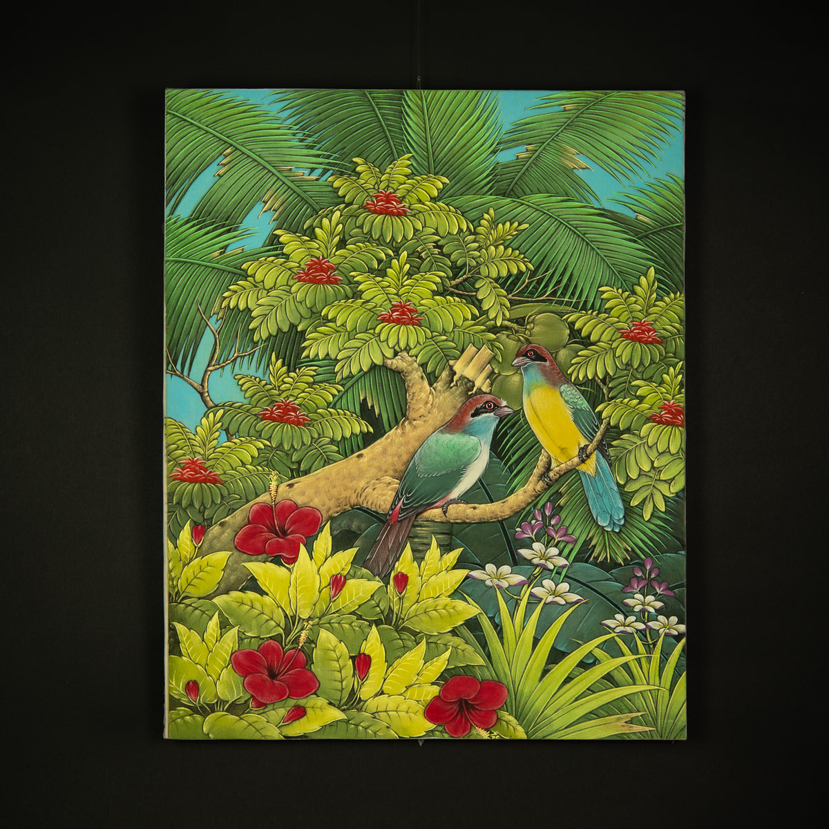 Hand-Painted Traditional Balinese Bird, Oil on Canvas, 50cm x 40cm