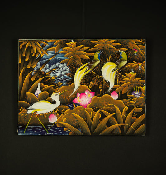 Hand-Painted Traditional Balinese Bird, Oil on Canvas, 40cm x 30cm