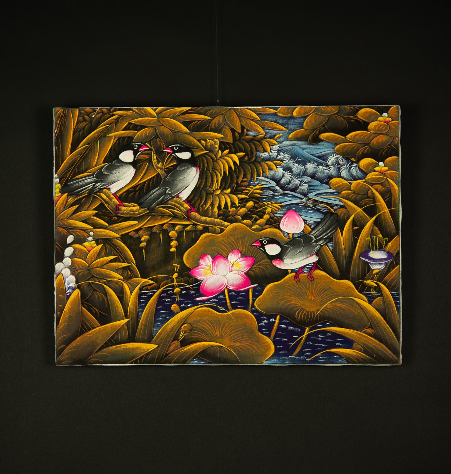 Hand-Painted Traditional Balinese Bird, Oil on Canvas, 40cm x 30cm