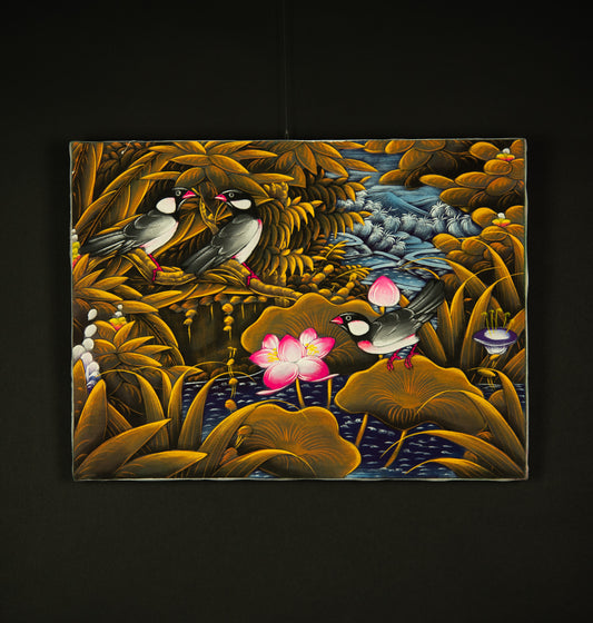 Hand-Painted Traditional Balinese Bird, Oil on Canvas, 40cm x 30cm