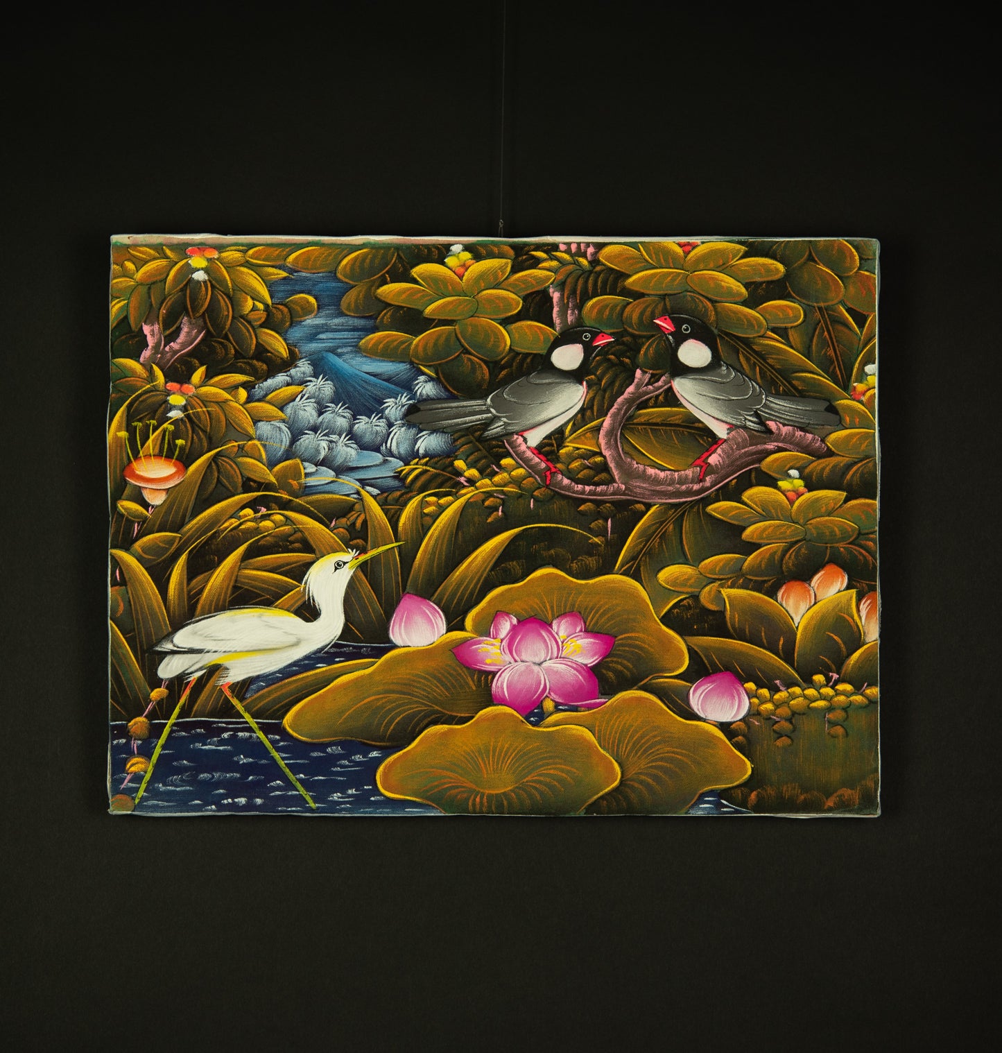 Hand-Painted Traditional Balinese Bird, Oil on Canvas, 40cm x 30cm