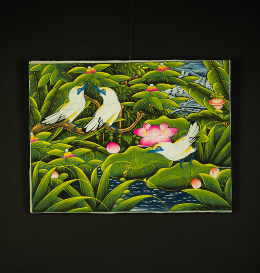 Hand-Painted Traditional Balinese Bird, Oil on Canvas, 40cm x 30cm