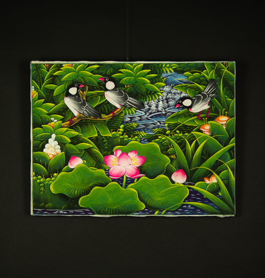 Hand-Painted Traditional Balinese Bird, Oil on Canvas, 40cm x 30cm