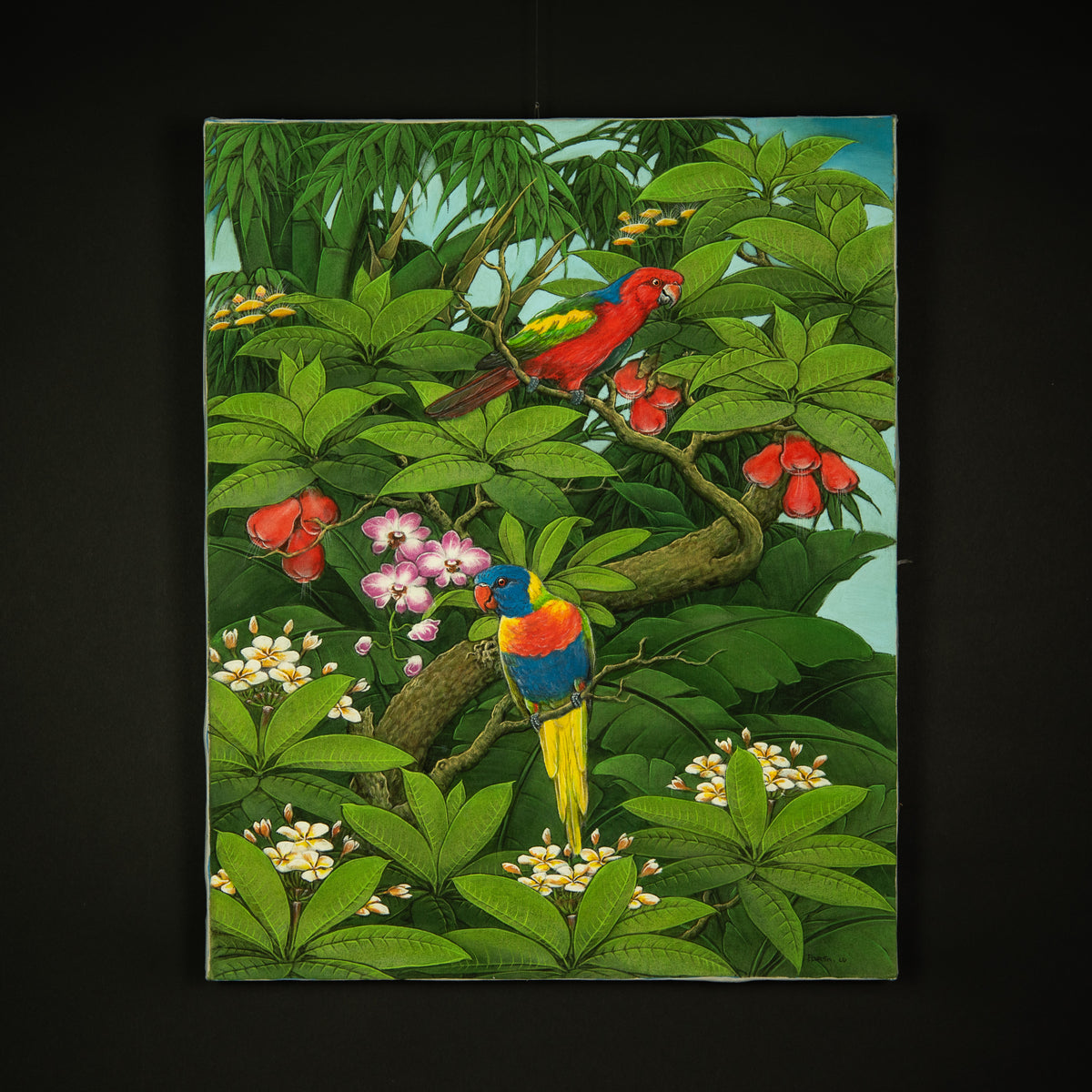 Hand-Painted Traditional Balinese Bird, Oil on Canvas, 50cm x 40cm
