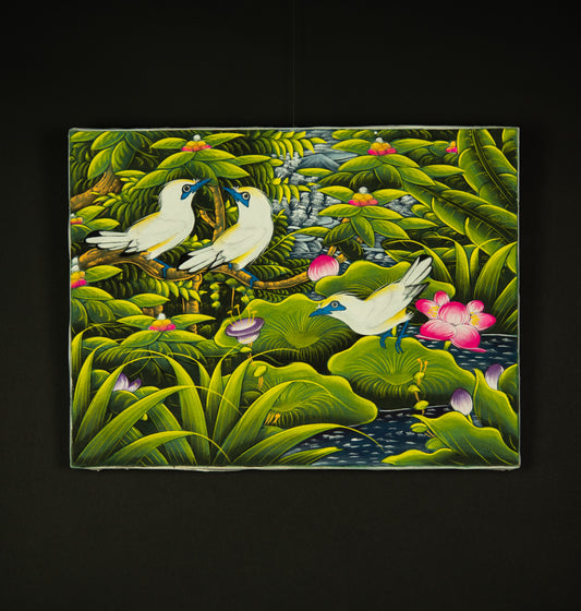 Hand-Painted Traditional Balinese Bird, Oil on Canvas, 40cm x 30cm