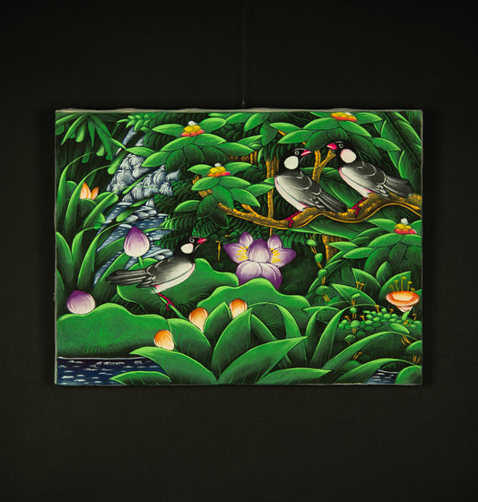 Hand-Painted Traditional Balinese Bird, Oil on Canvas, 40cm x 30cm