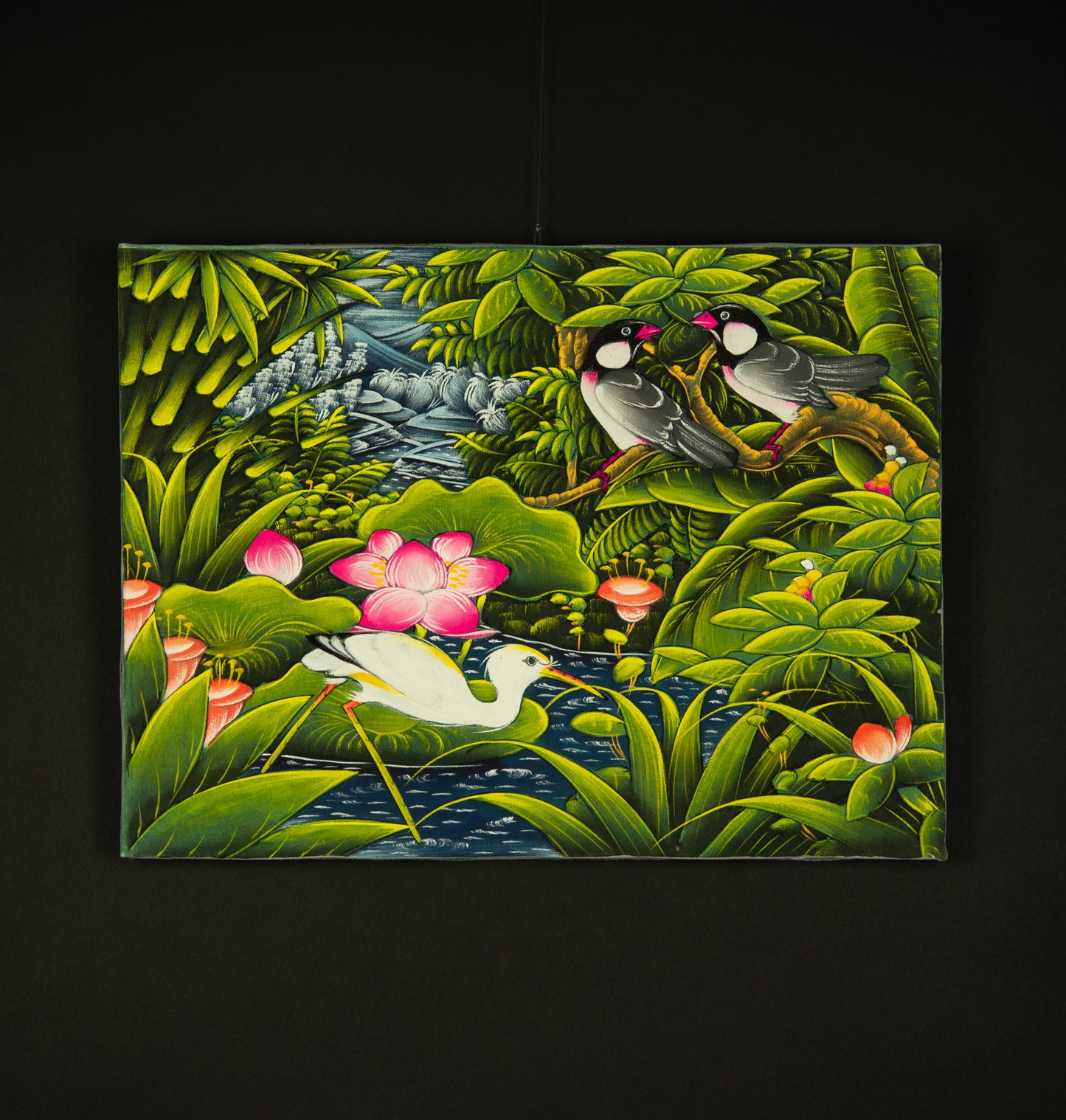 Hand-Painted Traditional Balinese Bird, Oil on Canvas, 40cm x 30cm