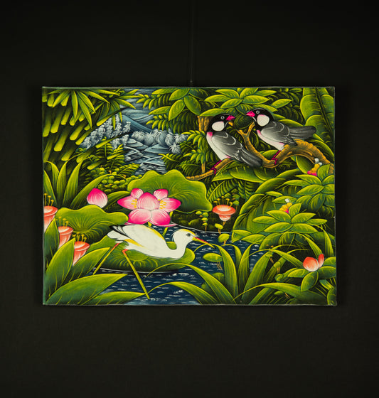 Hand-Painted Traditional Balinese Bird, Oil on Canvas, 40cm x 30cm