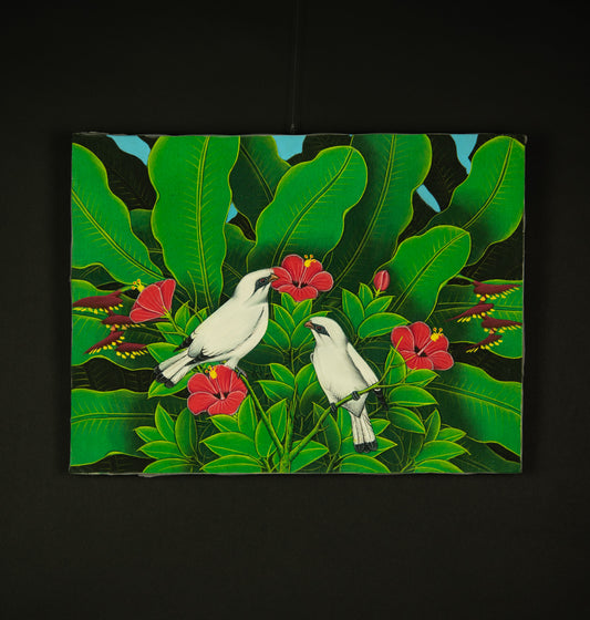 Hand-Painted Traditional Balinese Bird, Oil on Canvas, 40cm x 30cm