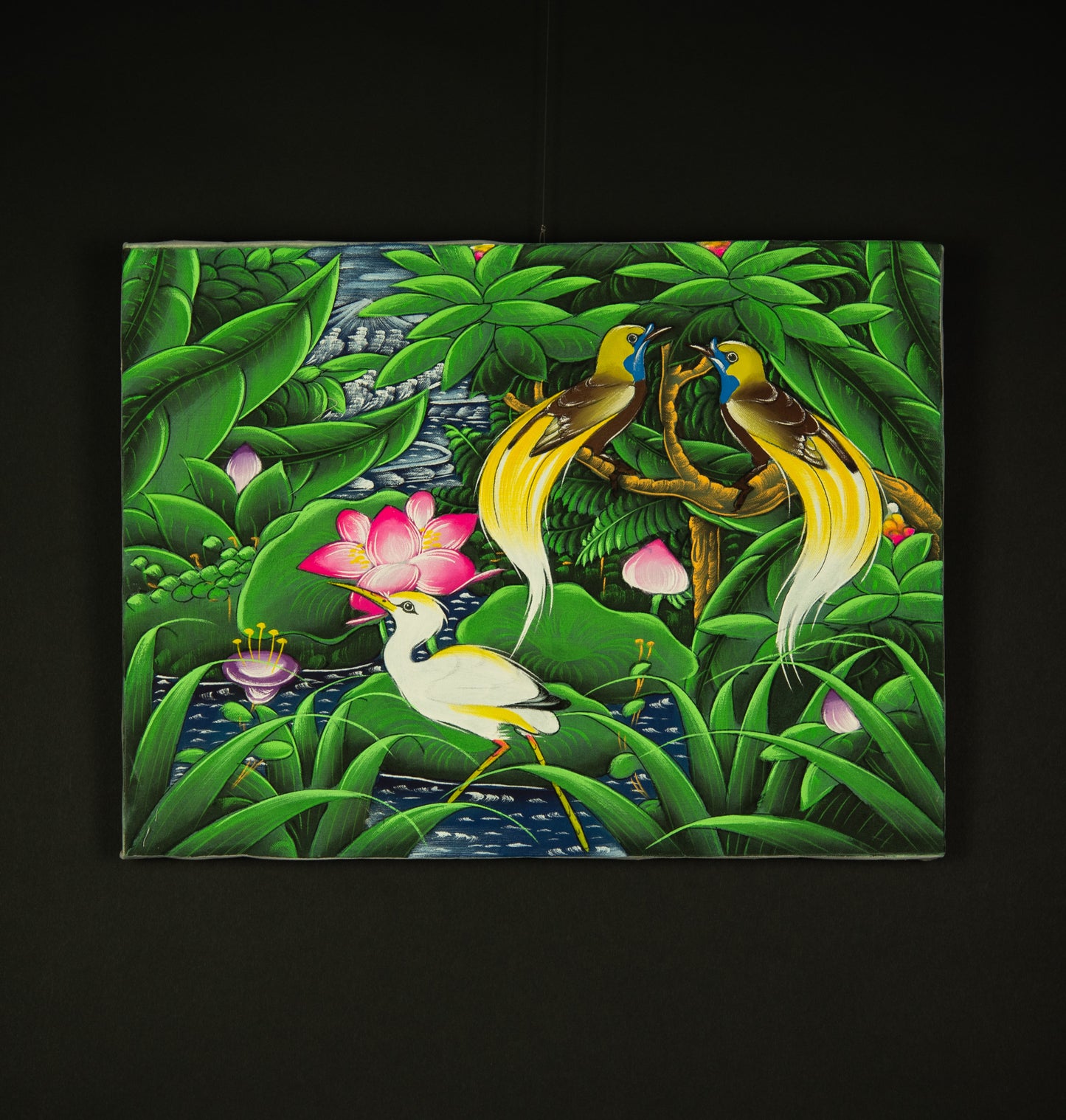 Hand-Painted Traditional Balinese Bird, Oil on Canvas, 40cm x 30cm