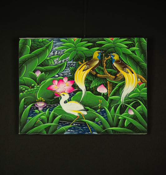 Hand-Painted Traditional Balinese Bird, Oil on Canvas, 40cm x 30cm