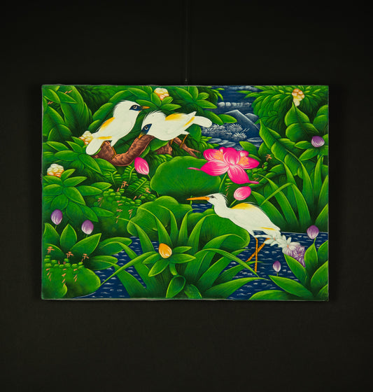 Hand-Painted Traditional Balinese Bird, Oil on Canvas, 40cm x 30cm