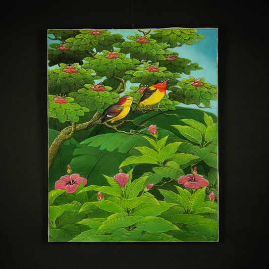 Hand-Painted Traditional Balinese Bird, Oil on Canvas, 50cm x 40cm