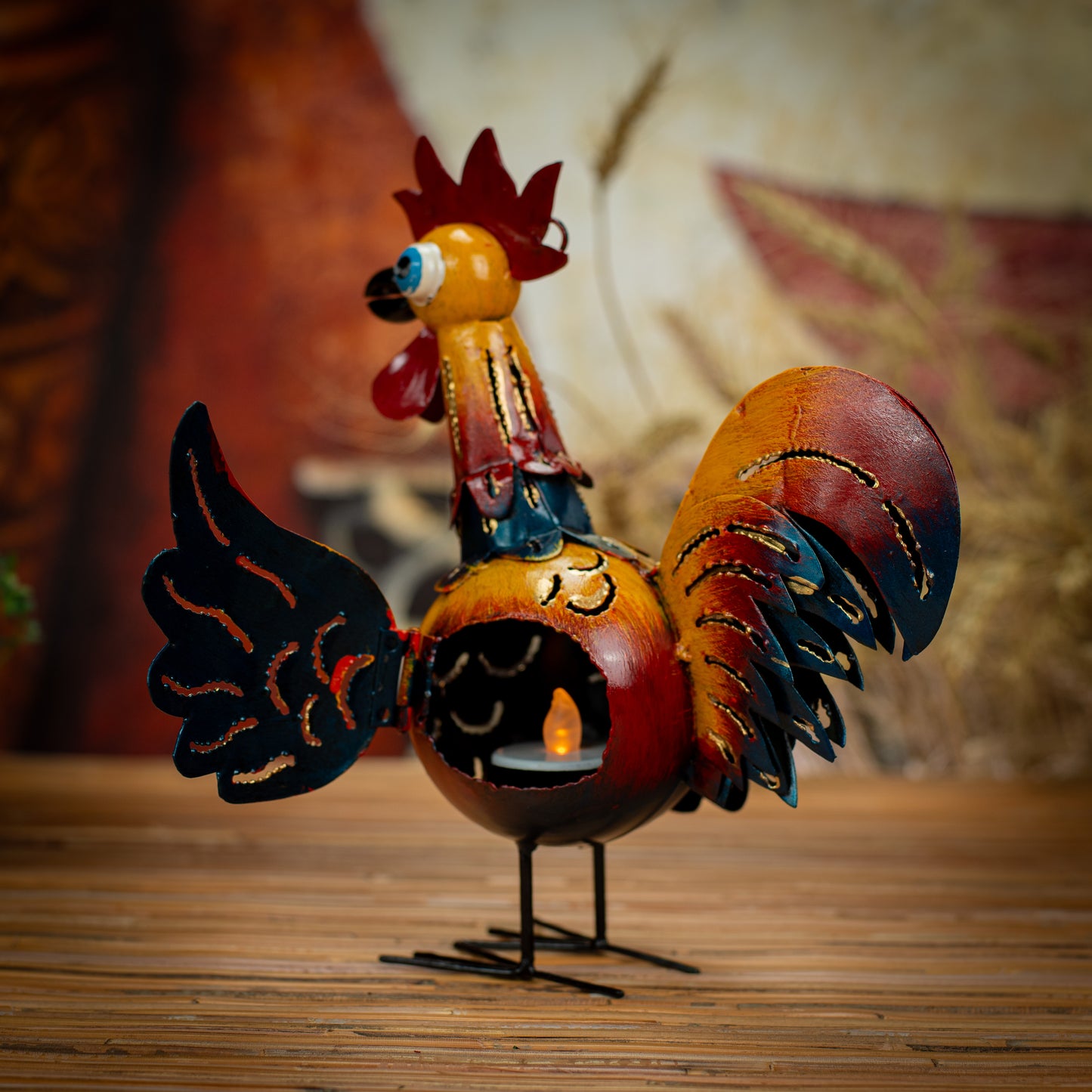 Metal Long Neck Rooster Lantern