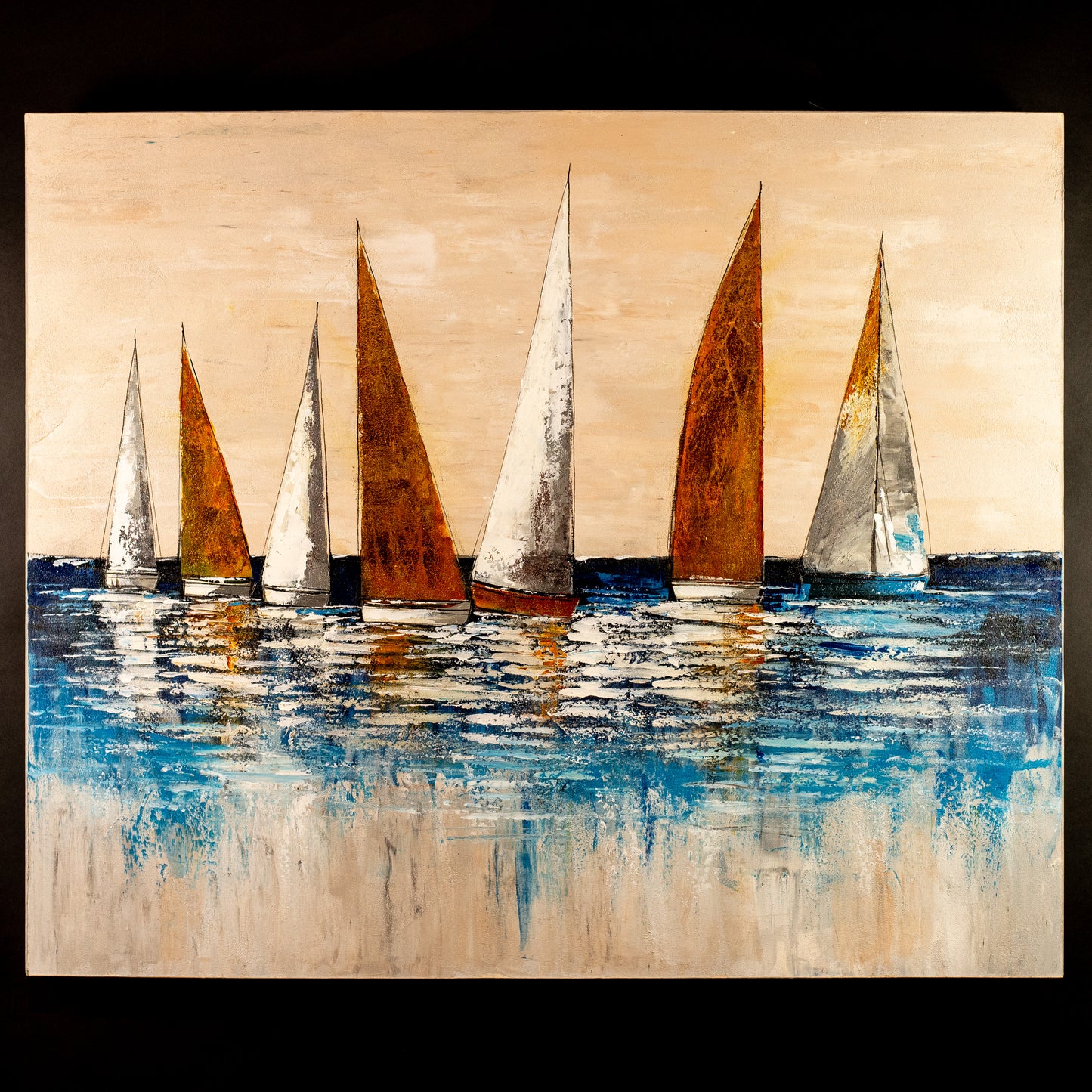 Hand-Painted Sailing Boats in White & Gold, Acrylic on Canvas