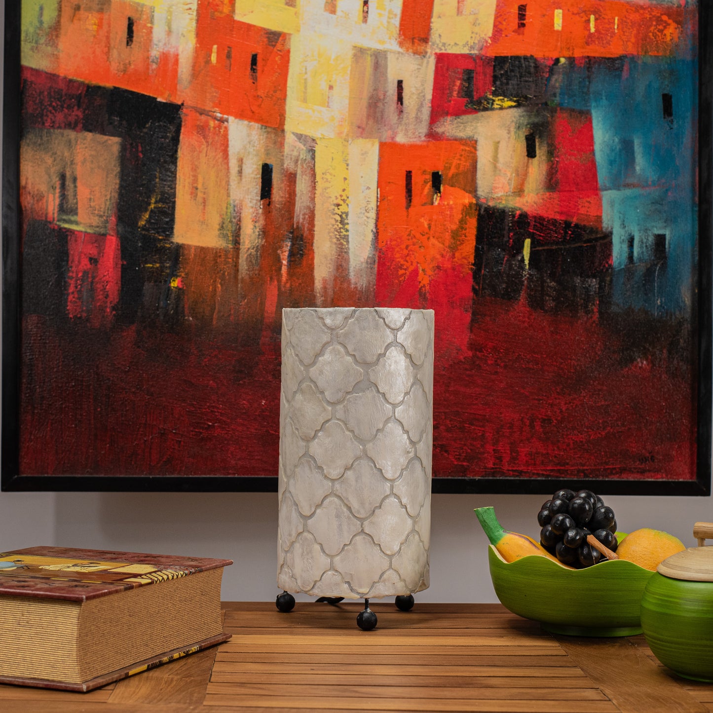 Hand Made Cylinder Lamp with Mother of Pearl